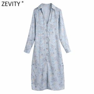 Vrouwen Vintage Floral Print Bow Betand Sjerijden Midi Shirt Jurk Vrouwelijke Chique Lange Mouw Casual Slanke Breasted Vestidos DS8230 210416