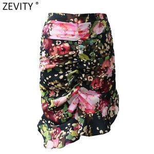 Vrouwen vintage bloemen print zoom onregelmatige ruches casual slanke zeemeermin rok faldas mujer femme rug rits vestidos qun734 210416