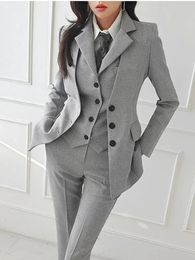 Femmes Vintage haute qualité costume de bureau dames vêtements de travail OL pantalons formel femme Blazer veste gilet pantalon 3 pièces ensemble 240319