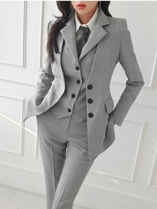 Femmes Vintage haute qualité costume de bureau dames vêtements de travail OL pantalons formel femme Blazer veste gilet pantalon 3 pièces ensemble 240127