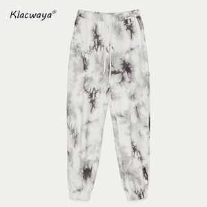 Vrouwen vintage inkt geverfd schilderij jogging broek chique vrouwelijke elastische taille casual pantalones mujer boog broek 210521