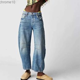 Vrouwen vintage mid taille jeans breed poot losse vriendje denim bijgesneden broek rechte opkomst vat 240127 wchr