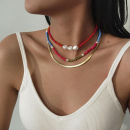 Vrouwen Vintage ketting Pearl hanger choker ketting voor vrouwen kraag punk meerlagige zigeuner zigeuner lange keten sleutelbeen ketting nek JE253H