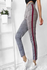 Vrouwen vintage plaid high taille potloodbroek mode dameszijde gestreepte leggings Engeland stijl broek vrouwelijk 6778747