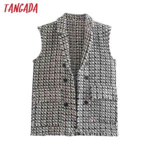 Dames Vintage Plaid Tweed Oversized Vest Mouwloze Vrouwelijke vest Tops QJ132 210416