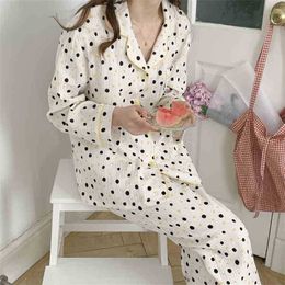 Vrouwen vintage polka dot mode vesten zachte casual lange mouwen hoogwaardige losse alle match pyjama's sets 210525