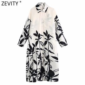 Vrouwen Vintage Positie Bladeren Print Casual Losse Shirt Jurk Vrouwelijke Chique Lange Mouw Vestido Knop Kimono Jurken DS8281 210416