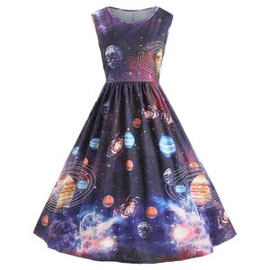 Femmes Vintage impression ciel étoilé planète espace robe Fit et Flare sexy robe imprimer dames jurken zomer mode vestido * 30