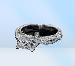 Mujeres anillo vintage a mano princesa cortada 2ct diamante 925 anillo de boda de compromiso de plata esterlina para mujeres1768676