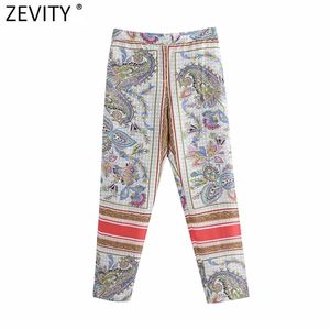 Vrouwen Vintage Gestreepte Patchwork Cashewnoten Afdrukken Satijnen Broek Retro Vrouwelijke Rits Fly Chic Enkell Lengte Broek P1017 210420