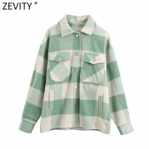 Vrouwen Vintage Stijlvolle Zakken Patch Oversized Plaid Jasje Revers Collar Lange Mouw Losse Bovenkleding Jassen Chique Tops CT611 210420