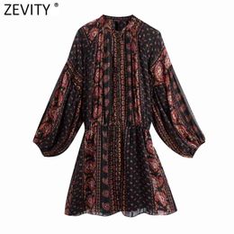 Femmes Vintage Totem Fleur Imprimer Mousseline de Soie Mini robe Femme Lanterne Manches Kimono Robe Chic Casual Lâche Robes DS4792 210416