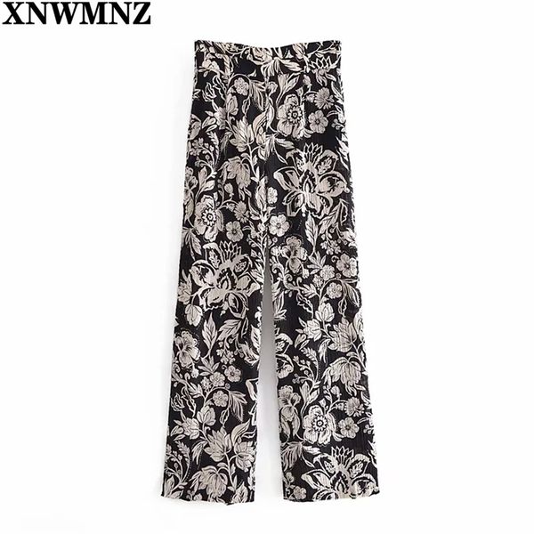 Mujeres Vintage Totem Flor Impresión de cintura alta Arco Atado Pantalones de papel Mujer Retro Cremallera Femenina Mosca Chic Pantalones largos 210520