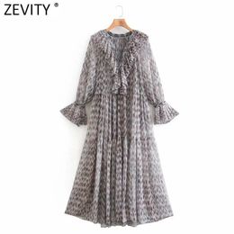 Femmes Vintage col en V en cascade à volants pressé pli cravate teint imprimé robe en mousseline de soie femme Chic décontracté Kimono Vestido DS8152 210416