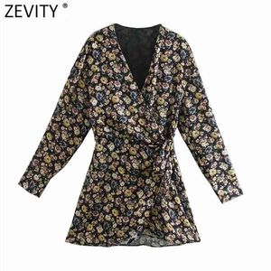 Femmes Vintage V Cou Fleur Pirnt Bowknot Pantskirt Style Robe Femme À Manches Longues Mince Robe Chic Lady Vêtements DS4905 210416