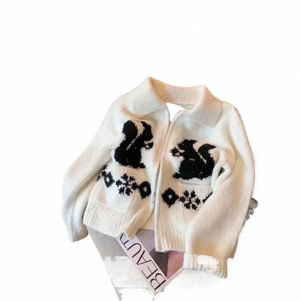 Femmes Vintage Y2K Animal Imprimer Tricot Lg Manches Cardigans 2024 Printemps Casual Simple Boutonnage Coréen Col Rabattu Pull z1Z9 #