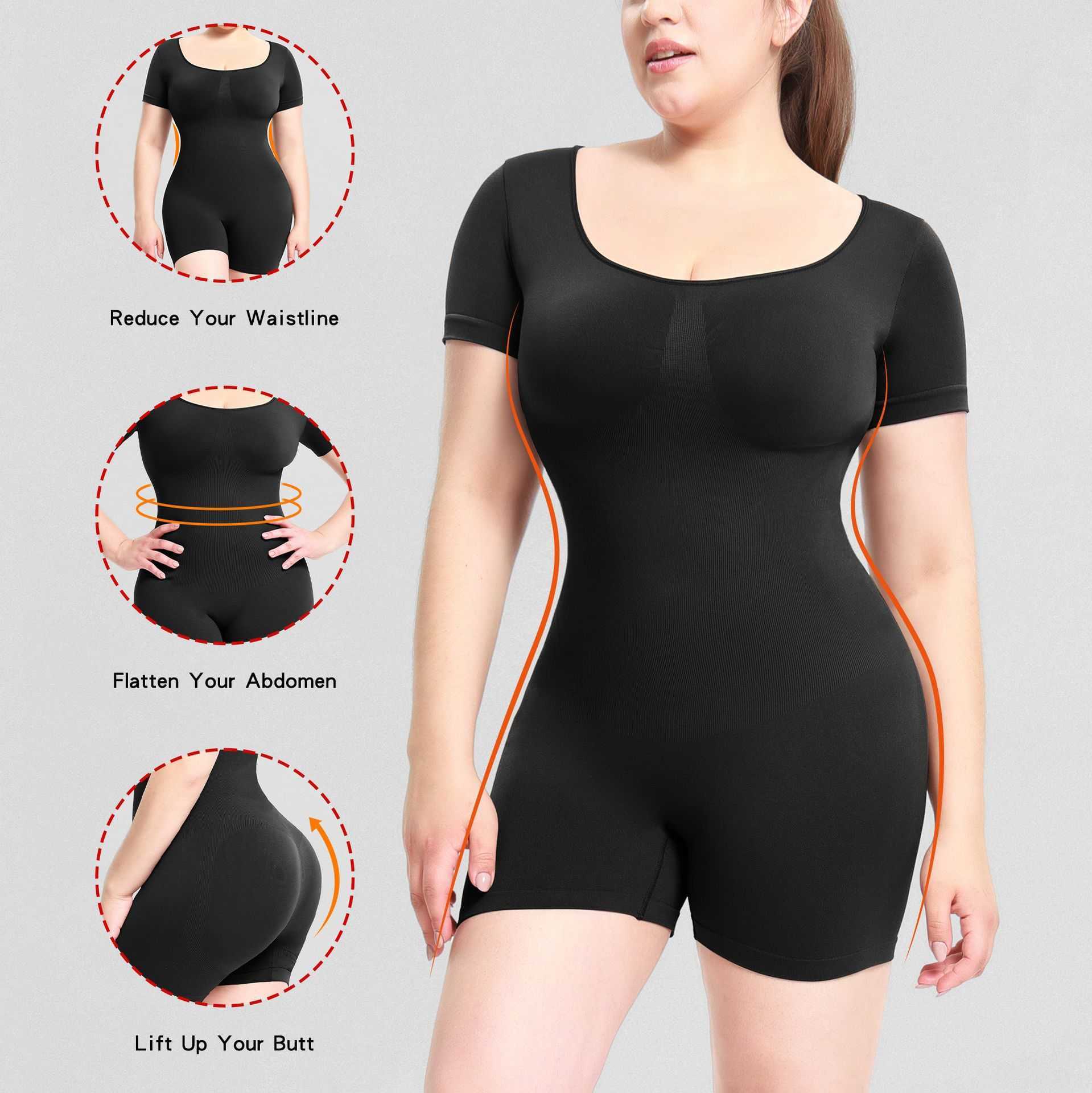 women Waist Tummy Shaper Large size shapewear for women's body shaping Bodysuit seamless short sleeved bodysuit sports yoga jumpsuit