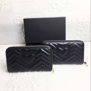 Vrouwen portemonnee zwarte zig zag portefeuilles creditcardhouder leer lange rits marmont munt portemonnee mode love clutch wallets255q