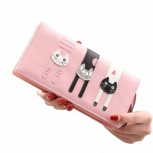 Femmes Portefeuille Cartes ID Titulaire CatPattern LG Lady Sacs à main Zipper Porte-monnaie Marque Design Cat Embrayage Portefeuilles Meybag Sacs v8aG #