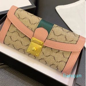 Cartera para mujer Monedero largo Bolso para teléfono Cuero de vaca importado Material de PVC Raya clásica Hardware de letras Solapa Cerrojo Espaciado interno Ranura para múltiples tarjetas Bolsillo con cremallera