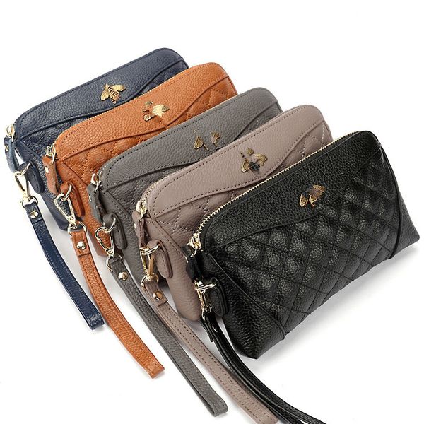 Cartera de mujer, carteras estándar de cuero vacuno suave, billetera para mujer, monedero cero, bolso pequeño para tarjetas, venta al por mayor, bolsas largas de cuero genuino para el polvo