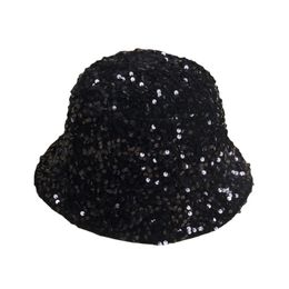 Women Warm Cloche Bucket Hat Glitter Winter Bowler Derby Hat with Sequin 2293