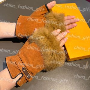 Dames warme handschoenen Luxe leren handschoenen Touchscreen Konijnenbont Koudbestendig Warme schapenvacht Afscheidsvingers Winterhandschoenen