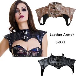 Vrouwen Warrior Armor Steampunk Kostuum Accessoires Retro Gotische Stijl Bezaaid Belted Kunstleer Bucked Schouder Armor Vrouwelijke Club3183