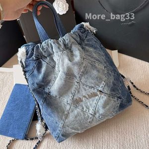 Femmes lavé dégradé Denim cordon Shopping sac à dos sacs poignée supérieure fourre-tout avec pochette portefeuille matériel en métal argenté Matelasse chaîne épaule sac à main