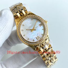 Montre femme or 18K mouvement automatique 2813 verre saphir cadran bleu 33mm fille montres étanches cadran coquille perle