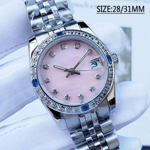 Vrouwen horloge 28 31 MM Volledig roestvrij staal Automatische Mechanische diamanten bezel Lichtgevende Waterdichte Dame Horloges mode kleding 243a