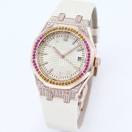 Vrouwen kijken 37 mm quartz uurwerk horloges voor dames Diamond Bezel Fashion polsbandje heren polshorloge Montre De Luxe Gift