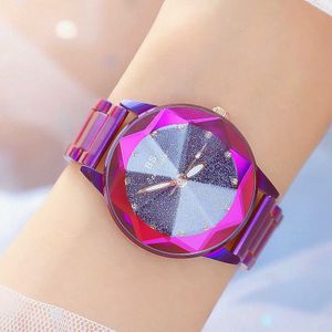 Vrouwen kijken beroemde luxe merken kristallen dames horloges roestvrijstalen paarse sterrenhemel vrouwen polshorloges Montre femme 210527