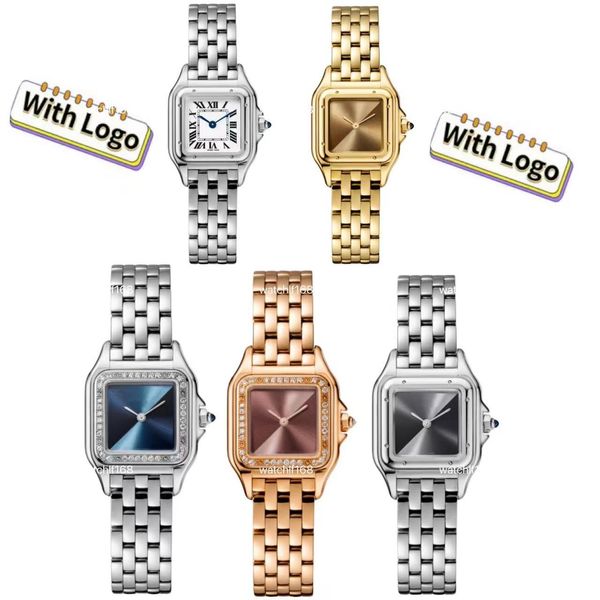 Femmes sur les dames New Designer Watches Square Panthere Fashion Quartz Mouvement Tank Tank Gold Silver Montre de Luxe Business C avec boîte