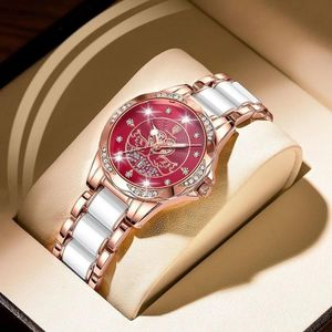 Dames kijken Luxe kwarts Diamond Rose Gold Ceramics Steel Watches Waterdichte Luminous Swiss Brand Ladies Polshipes