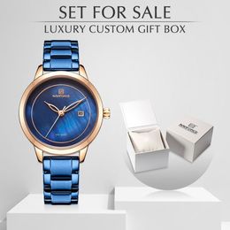 Femmes Watch Naviforce en acier inoxydable Lady Wristwatch mode étanche pour les dames, montres de fille bleue simple pour 174L