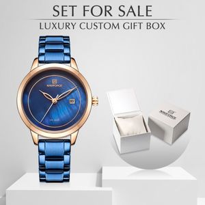 Femmes Watch Naviforce en acier inoxydable Lady Wristwatch mode étanche pour les dames étanches montres de fille bleue simple pour 2726