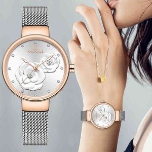 Femmes montre NAVIFORCE Top marque de luxe en acier maille étanche dames montres fleur Quartz femme montre-bracelet charmante fille horloge