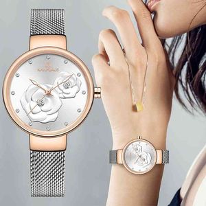 Reloj de mujer NAVIFORCE marca de lujo de malla de acero resistente al agua relojes de mujer reloj de pulsera de cuarzo con flores reloj de pulsera encantador para chica 210616