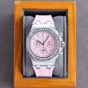 Les femmes regardent le mouvement de quartz montres 37 mm avec une sangle de caoutchouc de lunette diamant