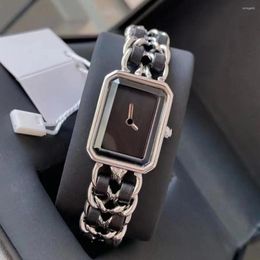 Femmes montre montres de haute qualité montres-bracelets de luxe Style petit cadran carré mode rétro tressé chaîne en cuir Quartz-batterie