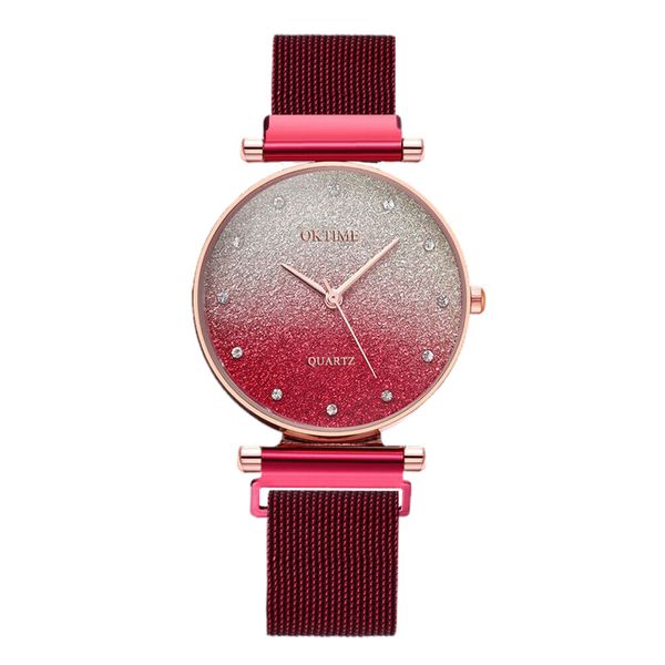 Relojes de pulsera para mujer, pulsera de acero inoxidable plateado con cielo estrellado, correa de malla magnética, relojes de pulsera de cuarzo y diamantes para mujer