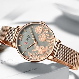 Relojes de mujer Curren Top Marca de lujo Correa de acero inoxidable Reloj de pulsera para mujeres Reloj Moda Cuarzo Reloj Reloj Mujer 210517