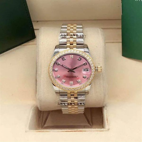 Femmes Watchs Fashion Gold de haute qualité 31 mm Sapphire Dames Robes Pink Watches Mécanical Automatic Scan Date Regarder en acier inoxydable BRAC192W