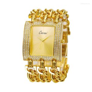 Relojes para mujer Cadenas de oro de lujo Pulsera de cristal Diamante Reloj de pulsera cuadrado Reloj de movimiento de cuarzo para mujer 2022 Relojes de pulsera