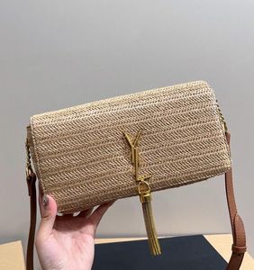 Mujer tejido Messenger Straw Handule Crossbody Handbag de alta calidad Moda Fashion Gold Hardware Carta de decoración de la lonía Bolsas de colgajo de embrague