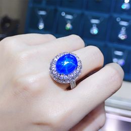 Gioielli da sposa per donna Stella blu luce a forma di uovo di piccione Cristallo blu zircone Anello di apertura con diamante Fidanzata Gioielli per feste Regalo di compleanno Regolabile