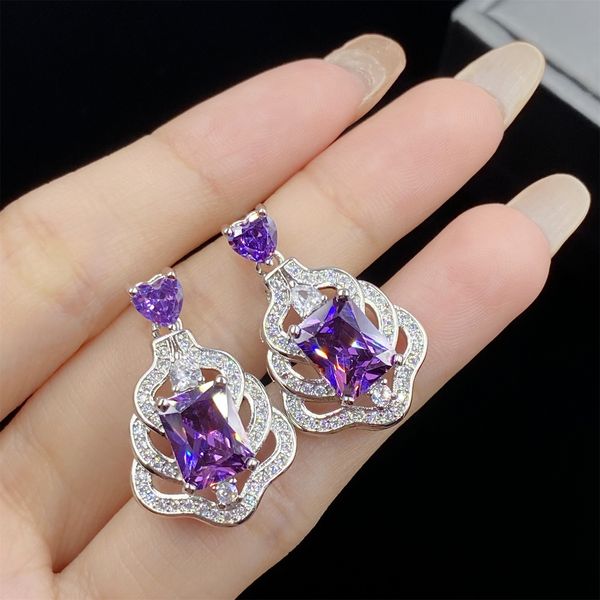 Ensemble de bijoux de mariage pour femmes, diamant Zircon violet profond, Imitation améthyste, pendentif complet en diamant, collier, bague ouverte, boucles d'oreilles, cadeau d'anniversaire de fête pour petite amie