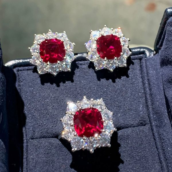 Femmes Bijoux de mariage Set Imitation Tourmaline Red Crystal Zircon Diamond Set Open Ring Boes Oreads Birlfriend Girlfriend Party Birthday