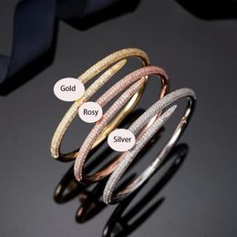 Bracelets à ongles de mariage pour femmes, en acier inoxydable, glacés, bijoux entièrement en diamant, pour cadeau, sans boîte 243Z